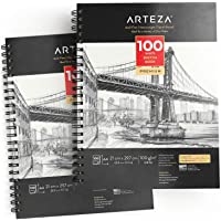 Arteza Blocs de dibujo artístico | Tamaño A4 | Pack de 2 | 100 hojas x 2 | Papel fino color crema de 100 gsm sin ácidos…